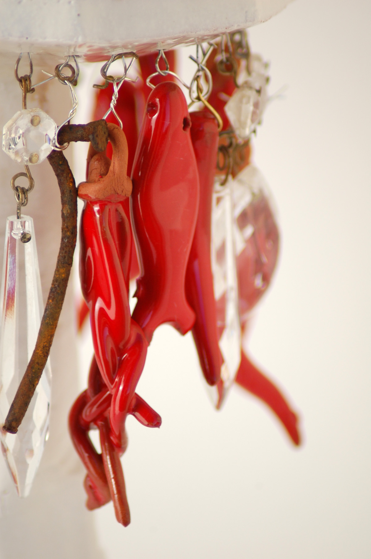 Candle holder (detail) - majolica, crystal, seeds, metal, shells, 2002